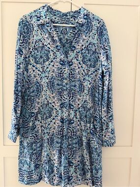 Lilly Pulitzer Blue and Aqua Floral-Print Blouse